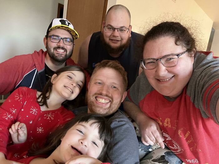 My Ex And I Decided The Kids Would Have One Christmas, Not Two. Here’s Us - Him And His Fiancé, Me And My Husband, And Our Two Girls All Together On Christmas Morning