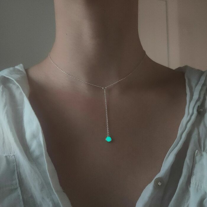 A Necklace I Made With Solid Sterling Silver And Glow Pigment That I Combined With Resin