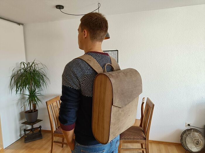 I Made A Backpack From Leather And Oak For Myself