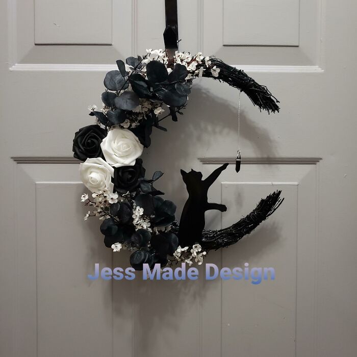 I Made This Black And White Cat Moon Wreath. I'm Loving How It Came Out
