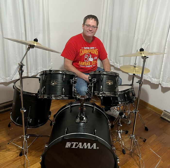 My Dad Hasn’t Played Drums Since The 90’s So We All Pitched In To Get Him A Set For Christmas. He’s Been Playing Drums In His Sleep Lately