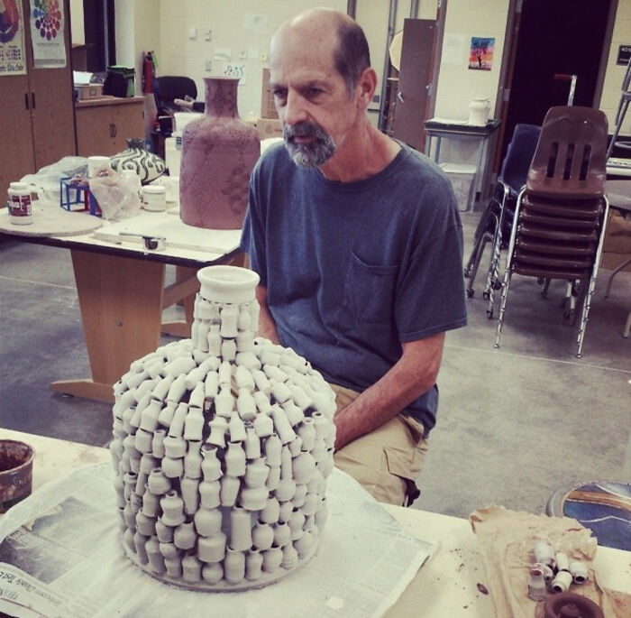 Art Teacher Made This Vase Out Of Smaller Vases, Each One Was Made Individually On The Wheel, Took Him Roughly 40 Hours To Complete