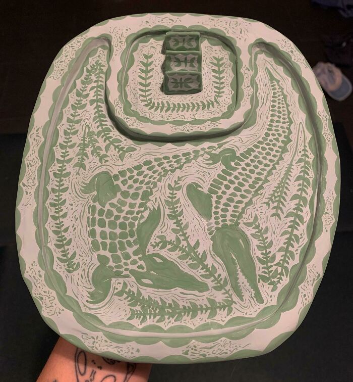 My Alligator Rolling Tray Painted With Velvet Under Glaze Ready For The Kiln