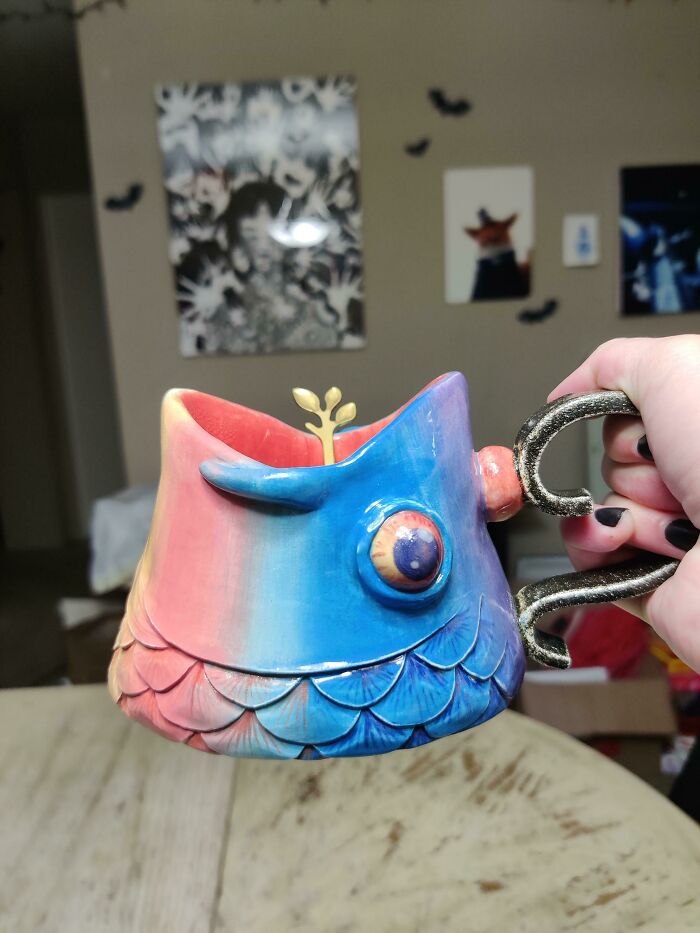 I Made A Mug. It Is A Fish. It Contains Chocolate That Is Hot