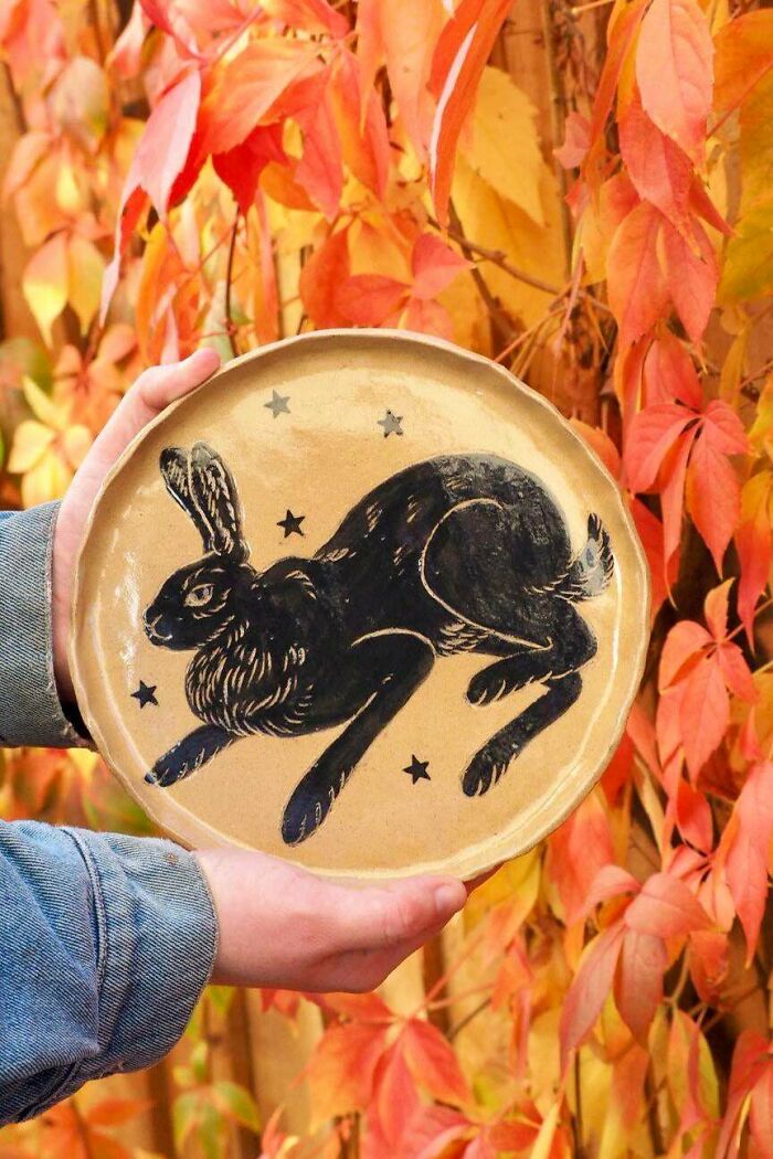 I Made Some Hare Plates, I Love Them! Excited To Show Them Off At A Market Tomorrow
