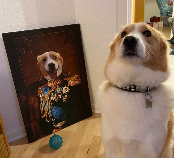 Ollie Next To The Painting He Got For Christmas