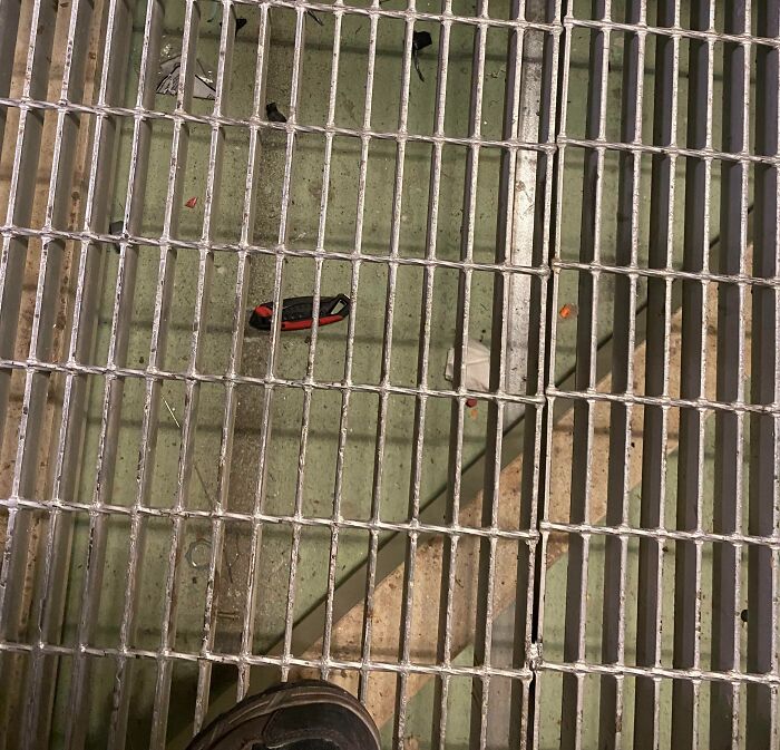 Dropped My Pocket Knife At Work And The Grate Is Welded And Bolted Down