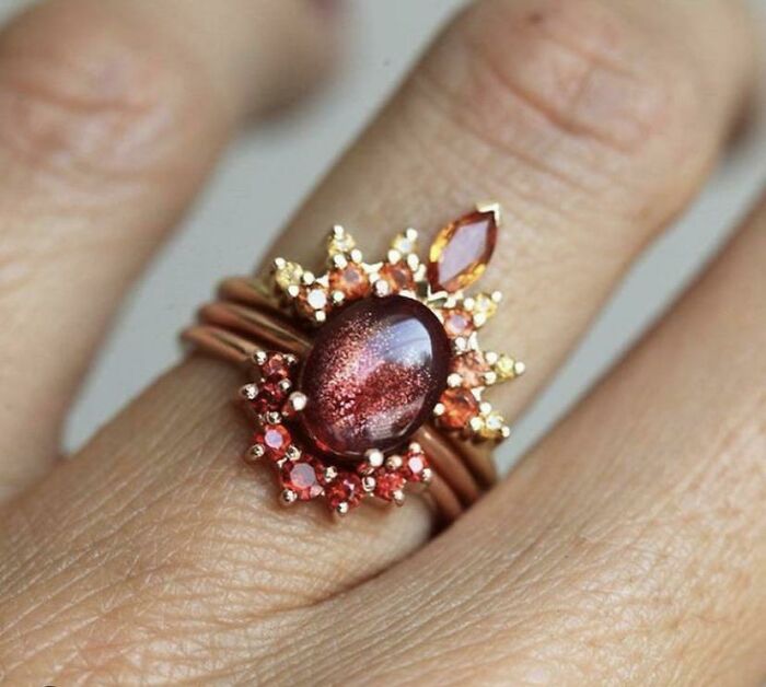 Sunstone And Sapphire Ring Set By Capucinne Jewelry