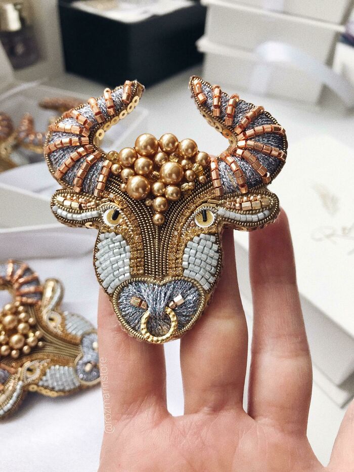 Taurus Beaded Brooch Is Made By My Hands For You