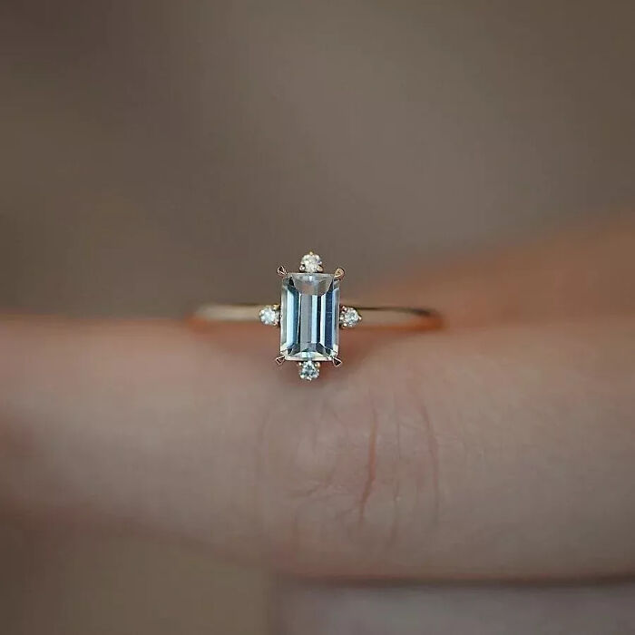 Aquamarine Engagement Ring, Diamonds, 18k Gold