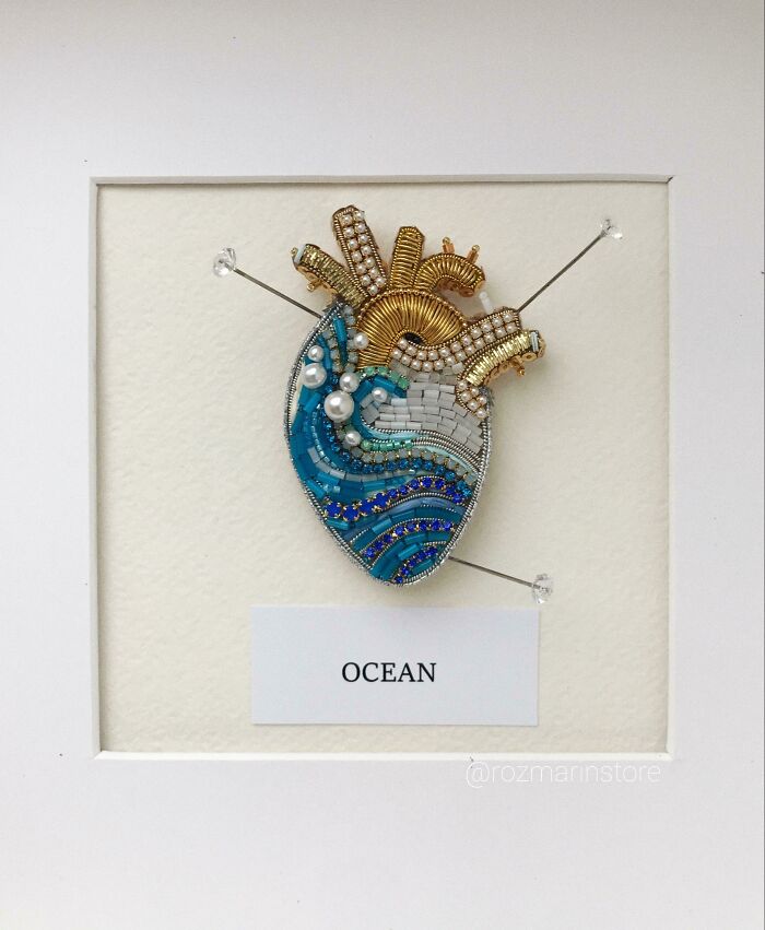 Embroidered Brooch "Ocean" Handmade My Heart