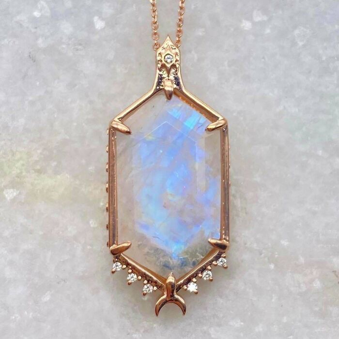 Moonstone Necklace I Made In Rose Gold And Diamonds