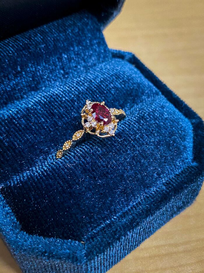 My Engagement Ring From My Beloved. Real Ruby, Diamonds, And 14k Gold
