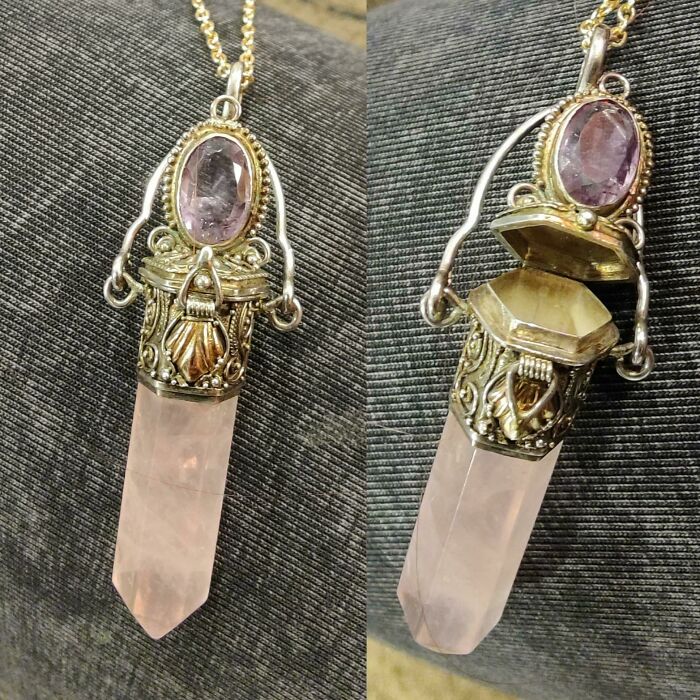 This Lovely Vintage Pendant Was Just Passed Down To Me From My Grandmother. Rose Quartz And Amethyst. Has A Secret Compartment!!