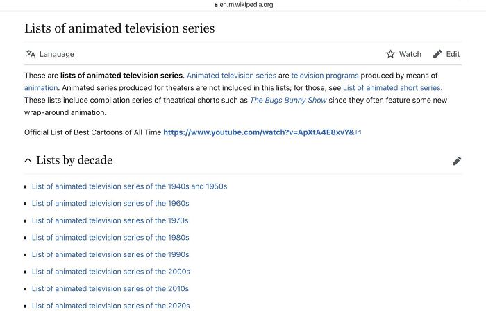 Someone’s Promoting Their Own Youtube Channel On ‘Lists Of Animated Television Series’