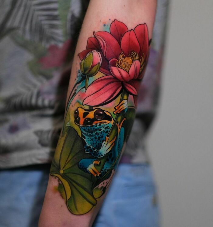 Frog And Flowers Tattoo