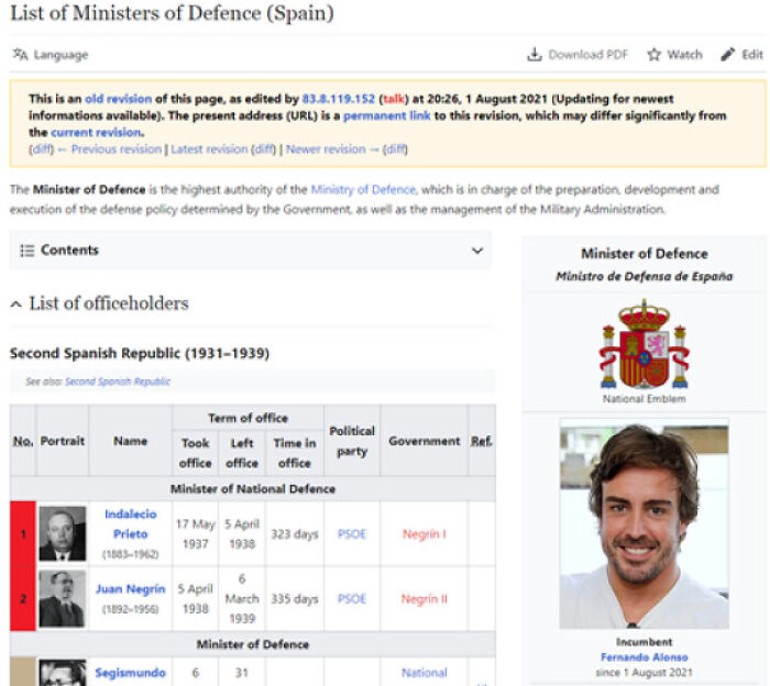 F1 Driver Fernando Alonso Takes Over As Spanish Minister Of Defense
