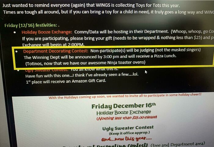 I Don’t Get A Christmas Bonus This Year But At Least I Get Microwave Pizza If My Department Is The Most Festive