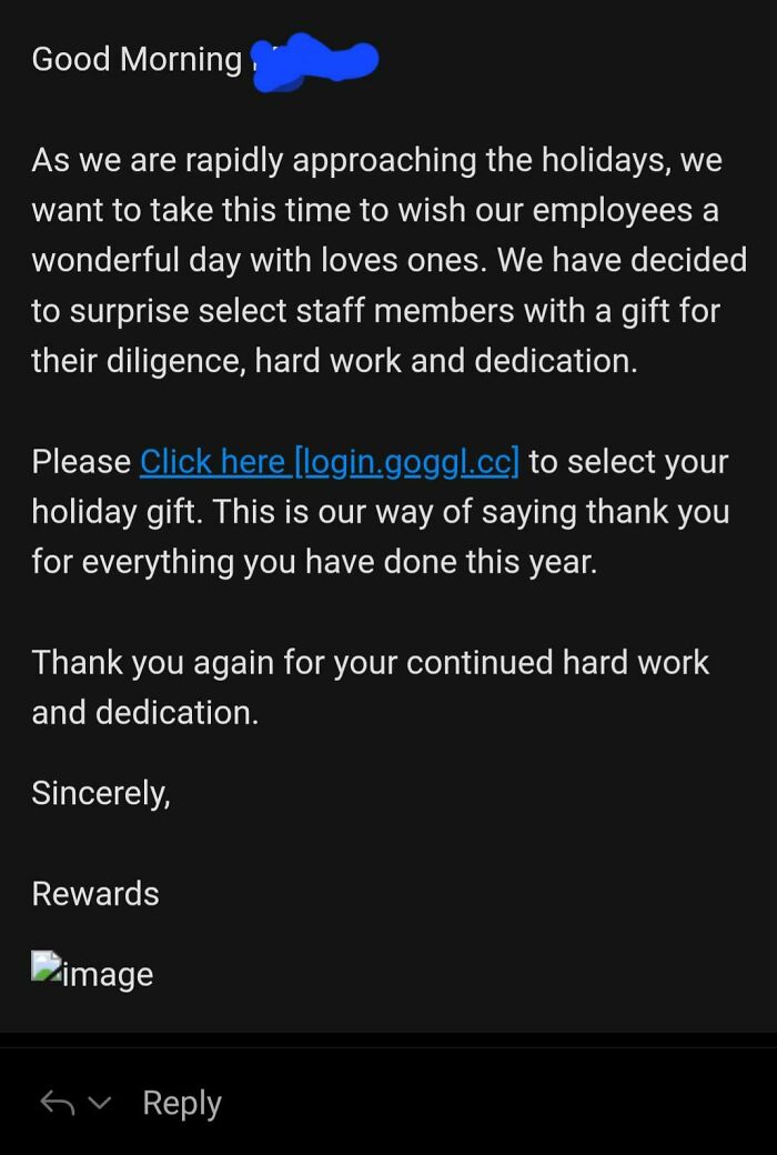 We Used To Get Small But Appreciated Xmas Bonuses. Now We Just Get Spam Emails Pretending To Be A Bonus. The Bonus Is A Free Registration To A Mandatory Internet Safety Class!