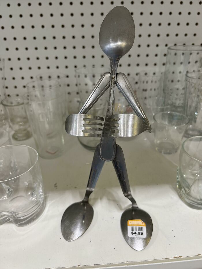 Found At Goodwill, Someone Welded Silver-Wear To Look Like A Person
