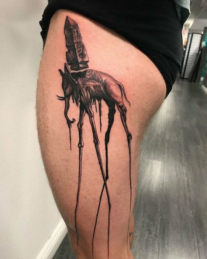 Salvador Dali elephant leg tattoo