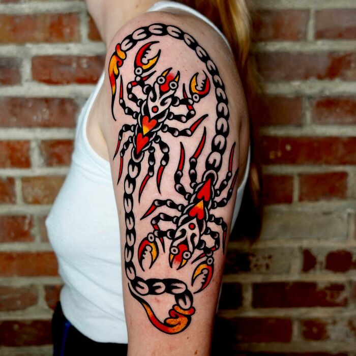 Colorful scorpions arm shoulder Tattoo