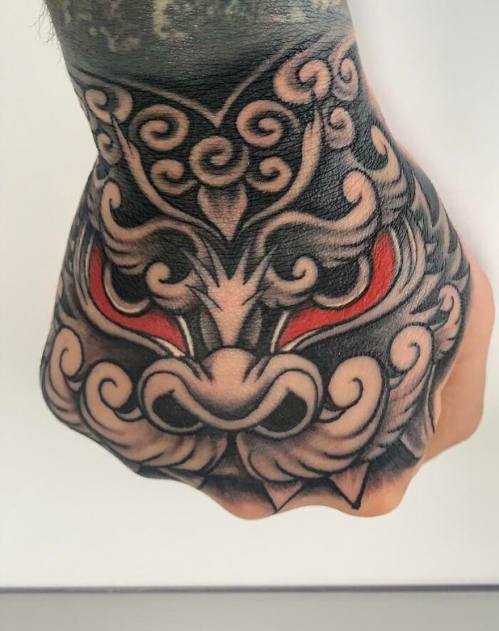 Foo Dog Japanese Hand Tattoo