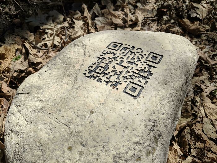This QR Code Etched Into A Rock Along A Forest Trail In My City