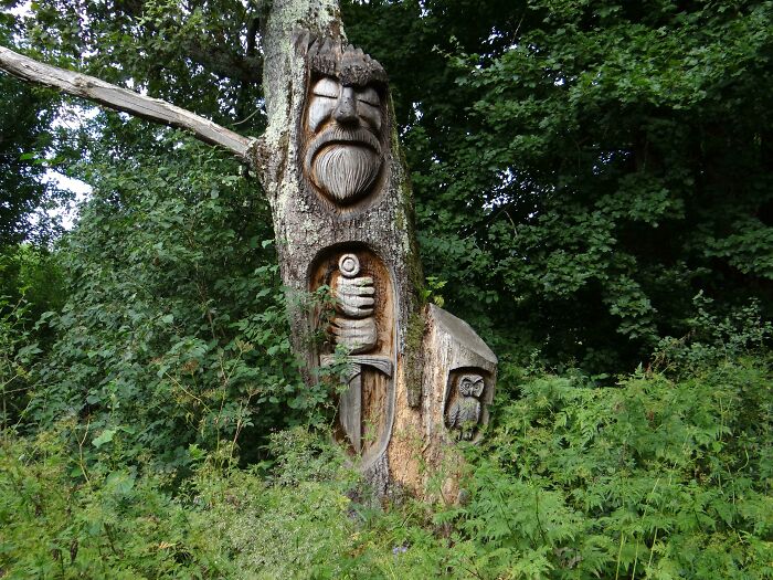 While Cycling Through The Forest I Found This Old-Looking Wood Carving