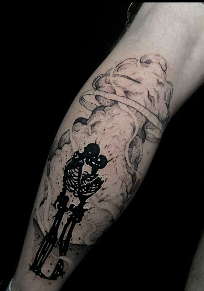Watchman explosion leg tattoo