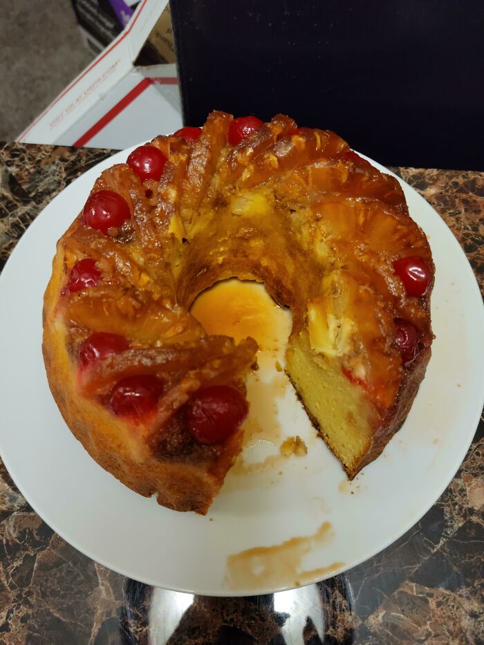 Boyfriend Was Confused Why He Had A Tin Of Pineapple And Candied Cherries In His Stocking But He'd Told Me Once How Much He Likes Both, So For Christmas I Used Them To Make My First Ever Pineapple Upside-Down Cake For Him :)