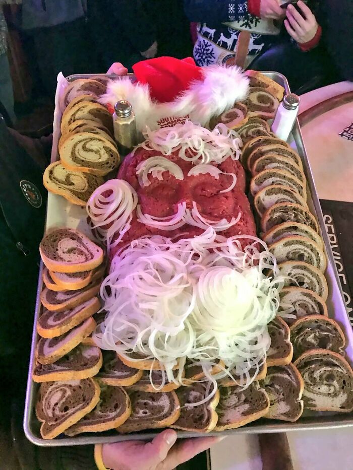 Raw Beef And Onion Santa From The Holiday Party At A Bar Near My House