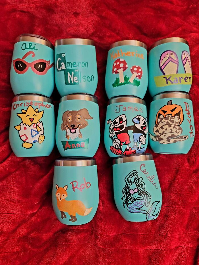 I Hand Painted Wine Tumblers For My Family For Christmas