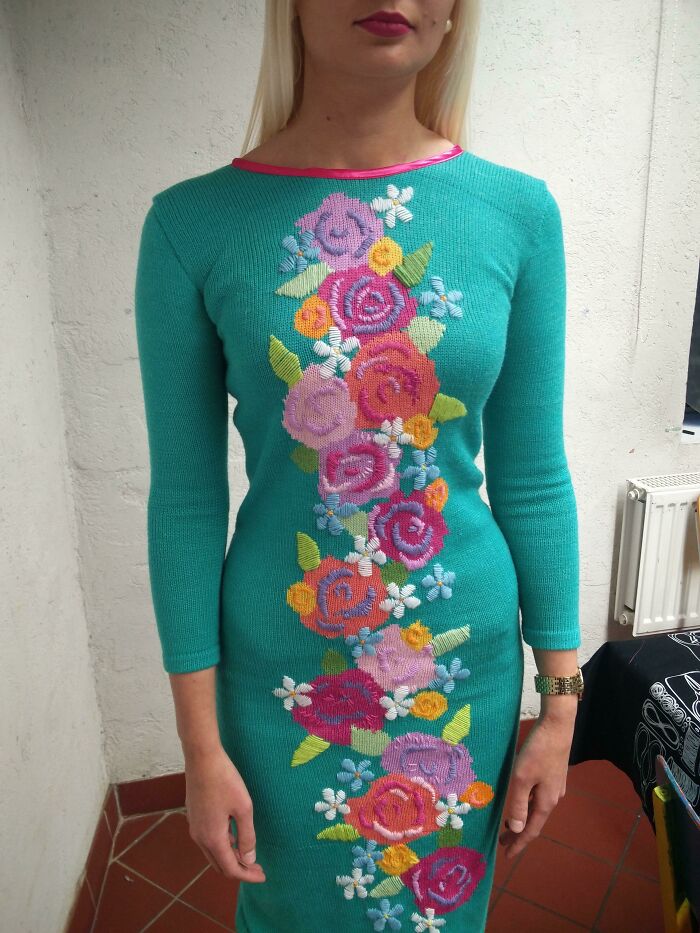 Dress With A Lot Of Color And Flowers. Handmade By My Girlfriend