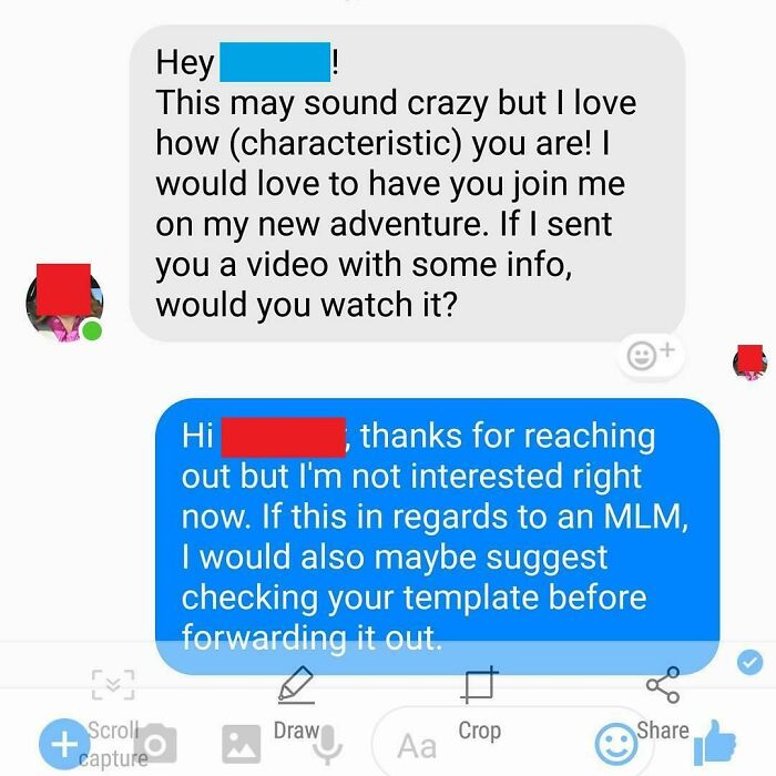 Mlm Forgot To Change Her Recruiting Template While Messaging Strangers On Fb