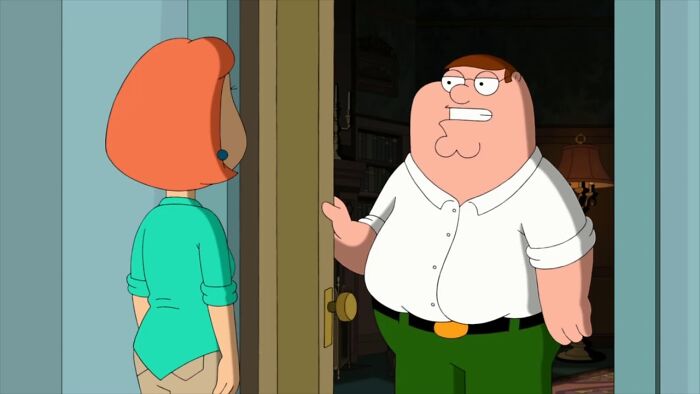 Lois and Peter swinging door