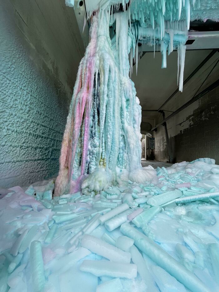 Found A Frozen Car Wash In Round Rock, TX. Many Are Left On During The Winter, And Simple Soap/Water Can Cause This To Happen