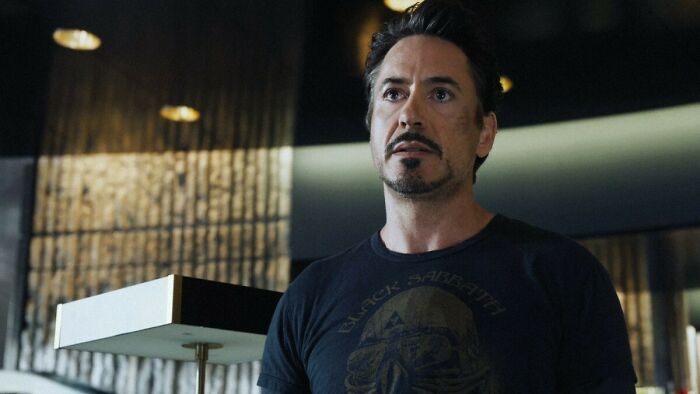 Tony Stark Wearing Black shirt