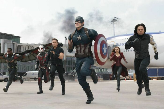 Captain America and Avengers running