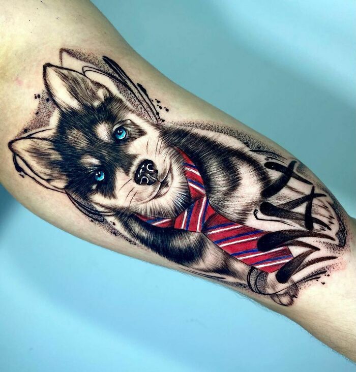 Dog wearing a tie tattoo