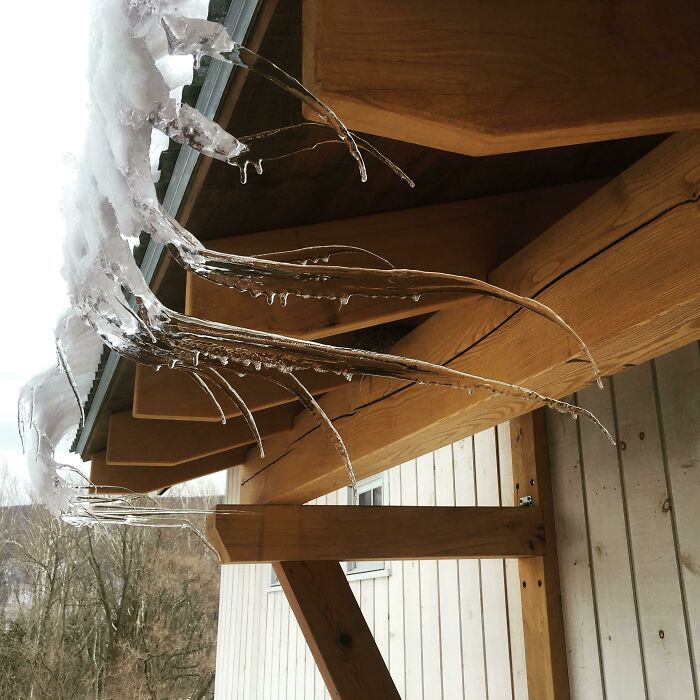 Windy Day In The Northeast Caused These Icicles To Form Sideways