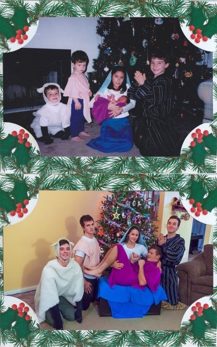 Nos tomamos la misma foto de Navidad 18 años después