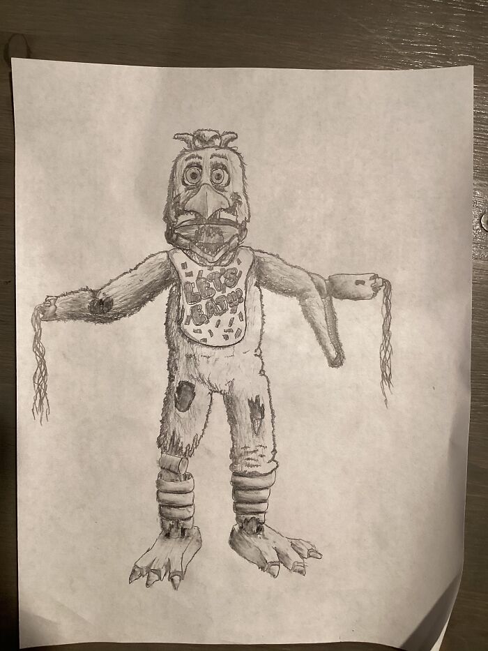 I Know It’s Horror And You Said No Horror, But It’s Also From A Game That The Creator Said Was Specifically Made To Be Pg And It’s Not Even The Scariest Character, So, I Present To You My Favorite Drawing I’ve Done: Withered Chica As A Real Life Animatronic
