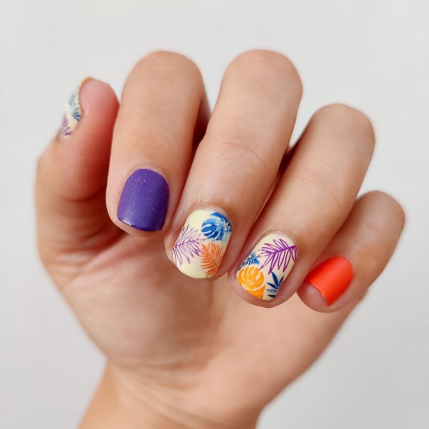 Who Says Fall Has To Be All Brown And Yellow? So I Added Some Colors To It And Tiny Prints For My Tiny Nails