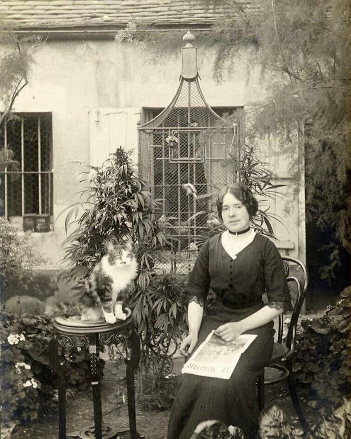 Parisian Woman With Her Cat In Her Cannabis Garden, 1910s