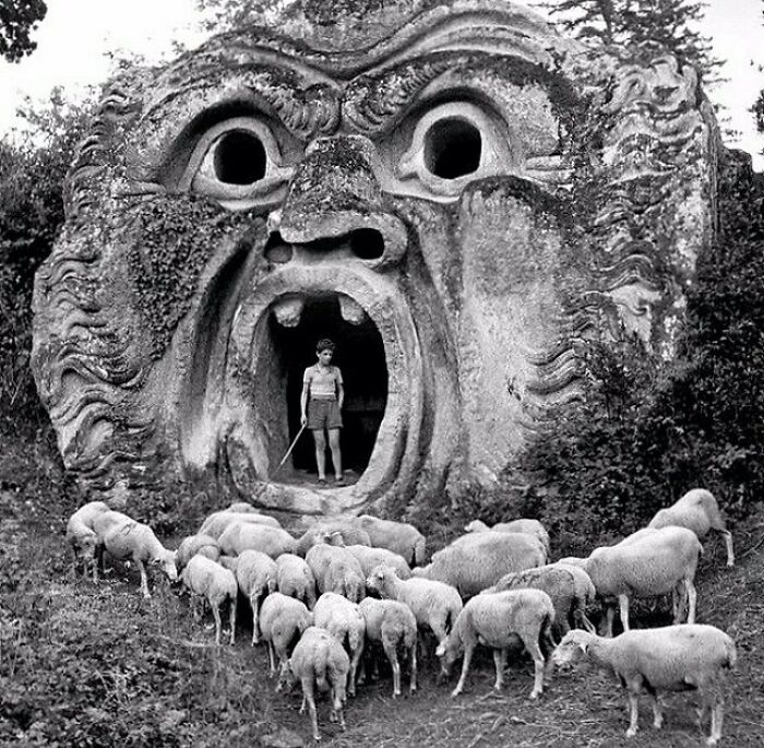 Pictured Is A Young Boy In The Gardens Of Bomarzo, 1952