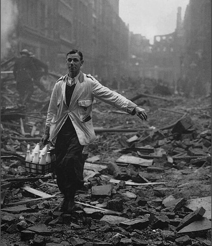 Milkman During The London Blitz, 1940