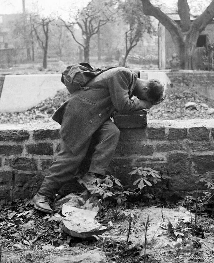 A German Soldier Returns Home From War Only To Find His House Bombed, And Family Perished In The Remains, Frankfurt, 1946