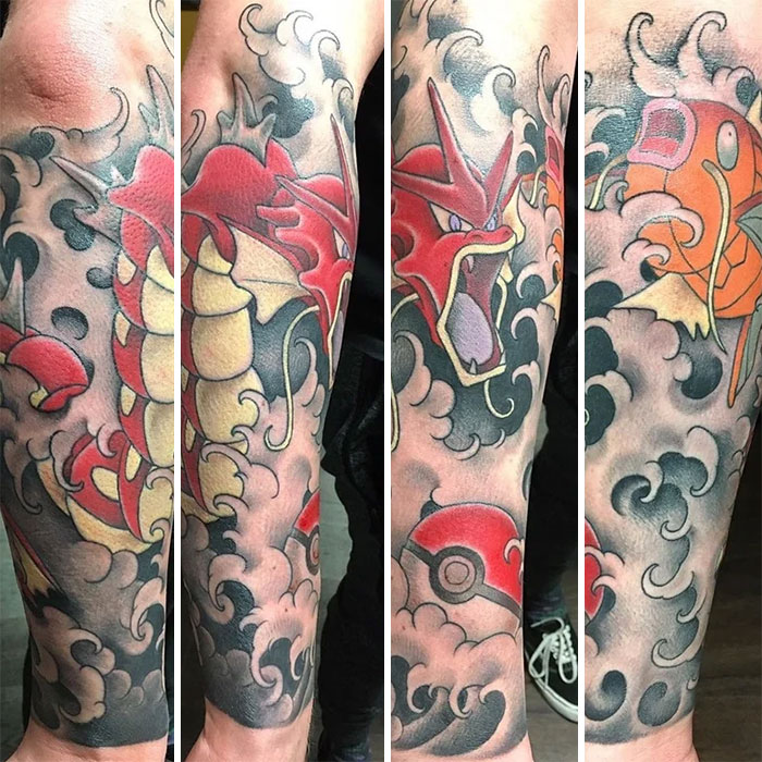 Pokémon inspired half arm sleeve tattoo