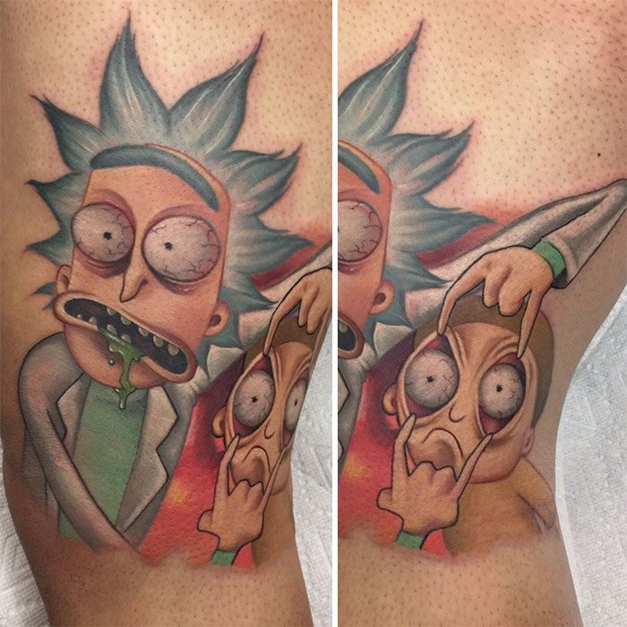 Rick opening Morty's eyes tattoo 